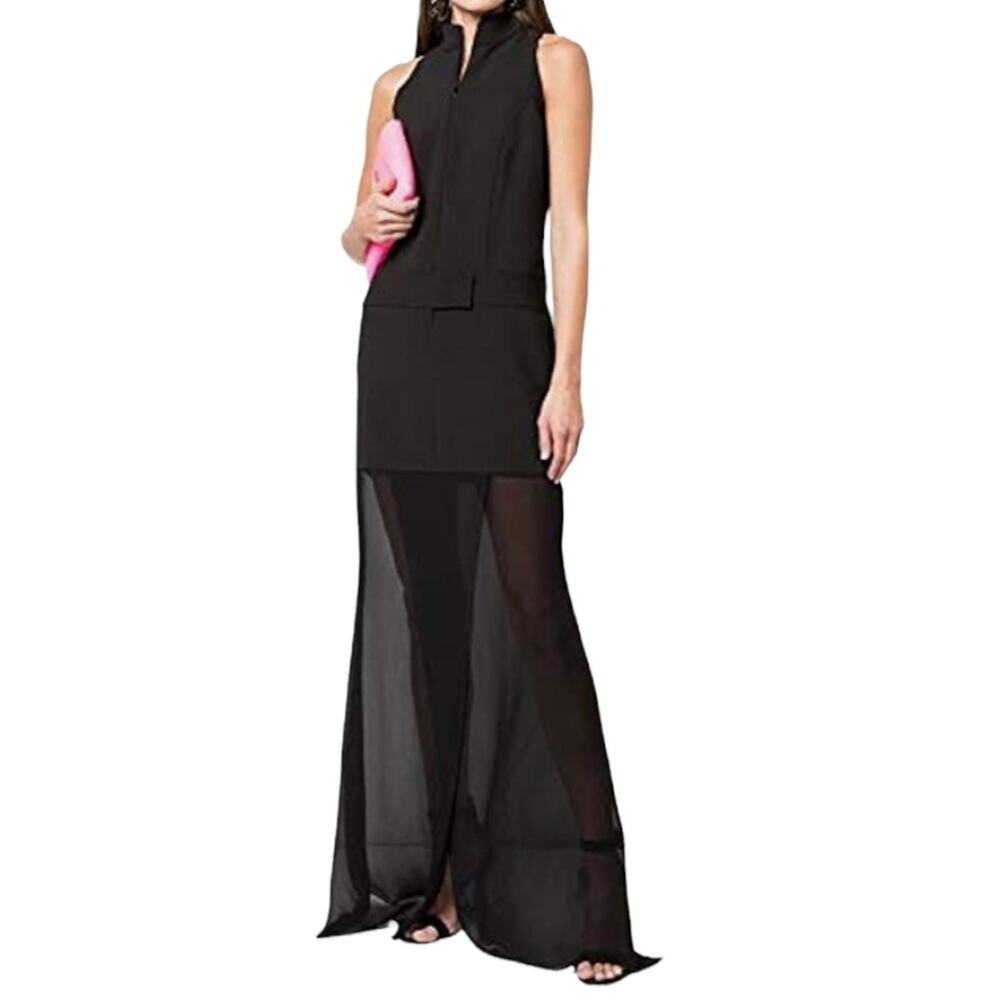 nwt Nicole Miller Artelier Glam Maxi Dress size S New Black Sheer Hem $248